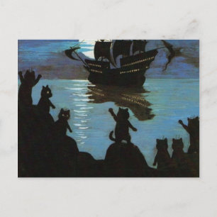 Carte Postale Louis Wain Cat Pirates Galleon In the Moon Light