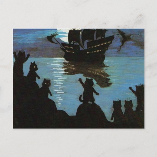 Carte Postale Louis Wain Cat Pirates Galleon In the Moon Light (Devant)