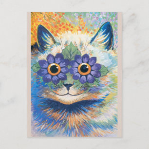 Carte Postale Louis Wain, Chat aux Yeux Fleuris,