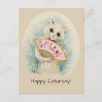 Louis Wain Chat blanc avec ventilateur Happy Catur