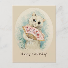 Carte Postale Louis Wain Chat blanc avec ventilateur Happy Catur