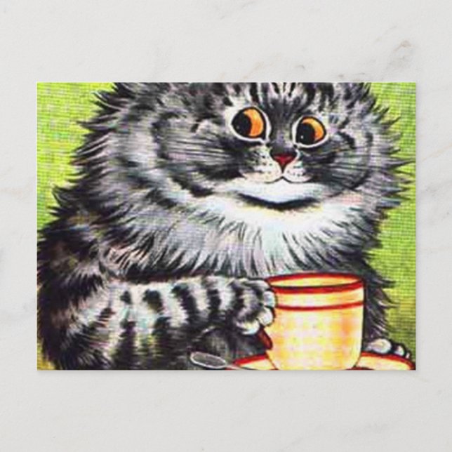 Carte Postale Louis Wain Chat Boire Café (Devant)