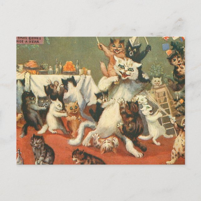 Carte Postale Louis Wain Joyeux Noël (Devant)