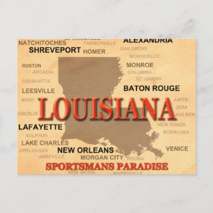Carte Postale Louisiana City and Towns State Pride Map