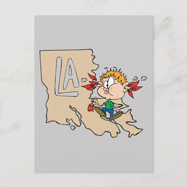 Carte Postale Louisiana LA Map & Cajun Food Cartoon Art Moto (Devant)