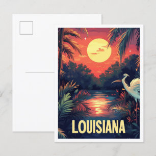 Carte Postale Louisiana USA Art Vintage Illustration Voyage