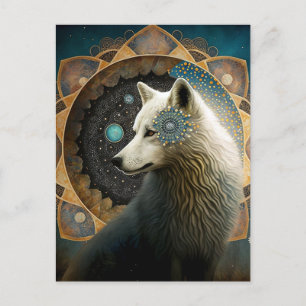 Carte Postale Loup blanc Mandala