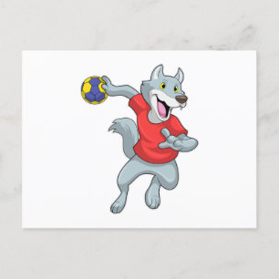 Carte Postale Loup en joueur de handball avec ballon de handball