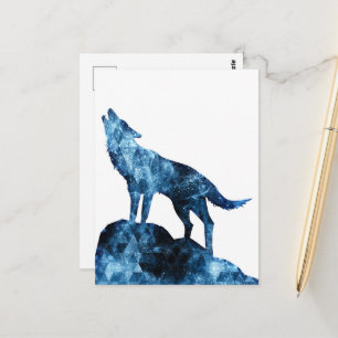 Carte Postale Loup hurlant silhouette de fumée bleue scintillant