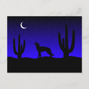 Carte Postale Loup hurlant silhouette de nuit dans le désert