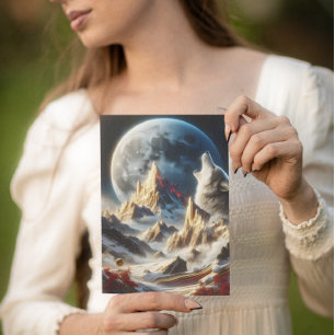 Carte Postale Loup hurlant sous les pics lunaires
