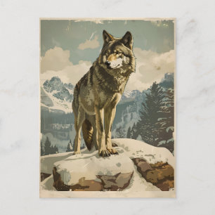 Carte Postale Loup majestueux sur Rocher de neige