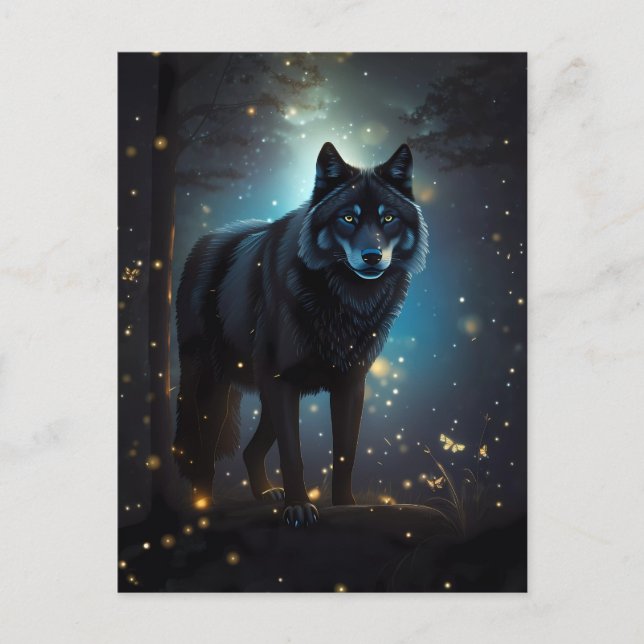 Carte Postale Loup noir sombre et mystérieux (Devant)