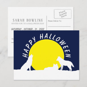 Carte Postale Loups au clair de lune, Invitation de la fête d'Ha