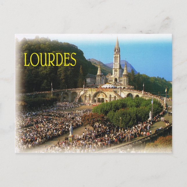 Carte Postale Lourdes, pèlerins en Carré Rosaire (Devant)