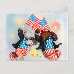 Carte Postale L'ours patriote célèbre le 4 juillet
