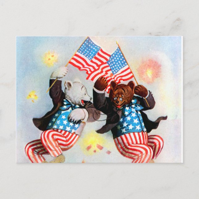 Carte Postale L'ours patriote célèbre le 4 juillet (Devant)