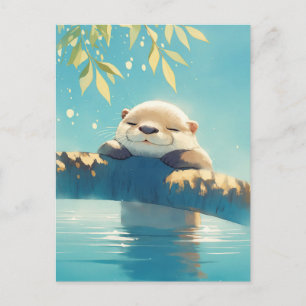 Carte Postale Loutre à l'aquarelle endormie sur une branche enso