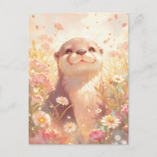 Carte Postale Loutre bienheureuse dans une prairie ensoleillée a
