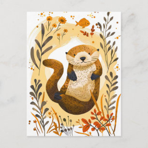 Carte Postale loutre de mer dessin animé drôle flottant dans l'o