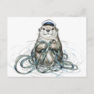 Carte Postale Loutre de mer tenant du varech dans une illustrati
