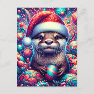 Carte Postale Loutre de Noël festive adorable