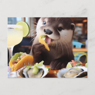 Carte Postale Loutre drôle avec des tacos d'huîtres et Margarita