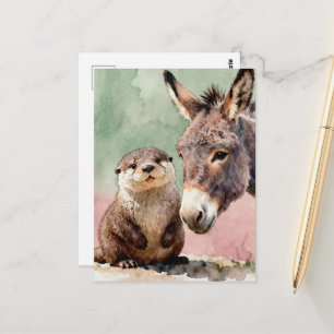 Carte Postale Loutre et âne