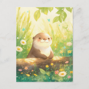 Carte Postale Loutre joyeuse dans une prairie ensoleillée au pri