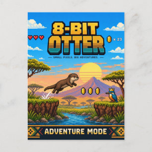Carte Postale Loutre, Rétro Pixel Art 8 Bits