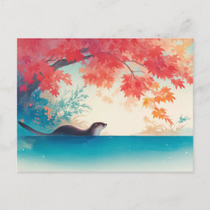 Carte Postale Loutre serein d'automne Érable cramoisi