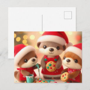 Carte Postale Loutres Adorables Décorent des Biscuits de Noël