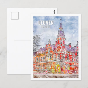 Carte Postale Louvain Belgique Fameux Travel Place Aquarelle