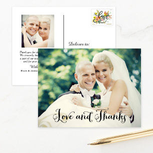 Carte Postale Love and Thanks manuscrit Script Mariage Photo