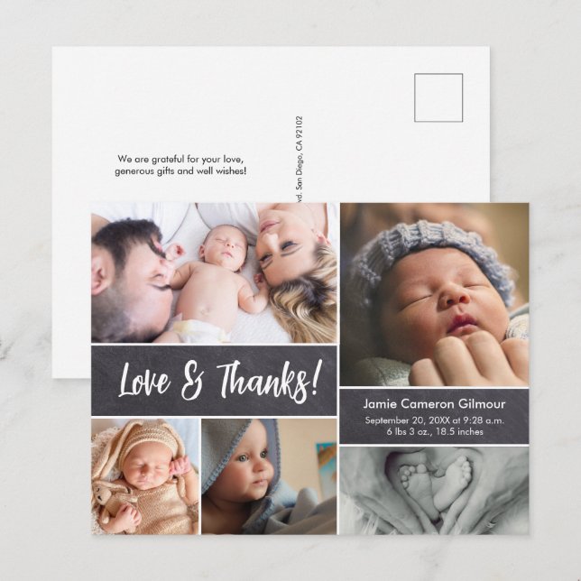 Carte Postale Love and Thanks Photo Collage Baby shower (Devant / Derrière)