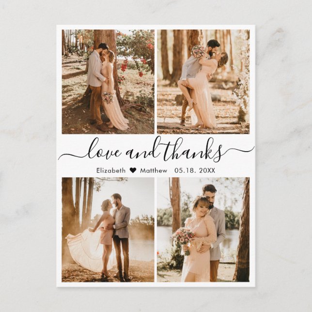 Carte Postale Love and Thanks Photo Collage Mariage Merci Po (Devant)