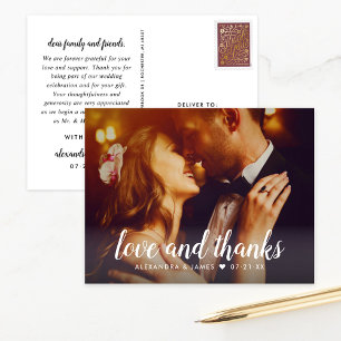 Carte Postale Love and Thanks Script Mariage Photo Merci