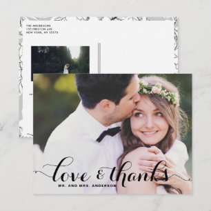 Carte Postale Love and Thanks Whimsical Script Photo Mariage