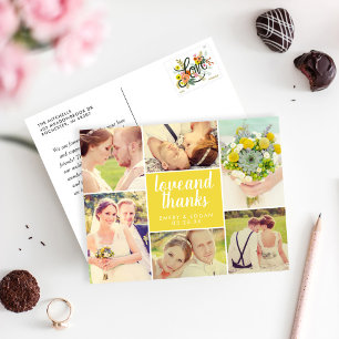 Carte Postale Love and Thanks Yellow Mariage Photo Collage