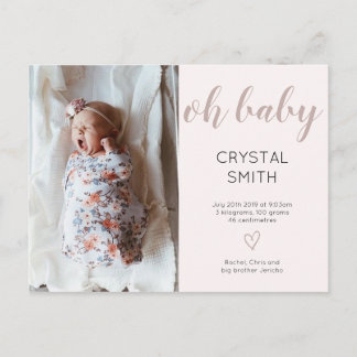 Carte postale Love baby Girl Faire-part de naissan