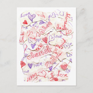 Carte Postale Love Cherish Adore Collage rouge et violet