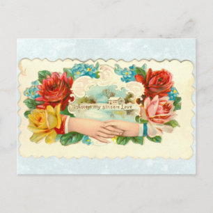 Carte Postale Love die-cut avec les mains et les roses