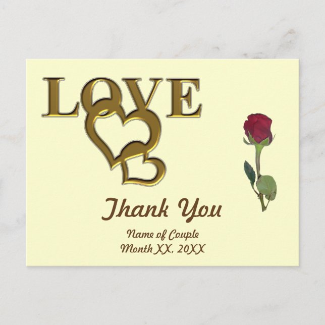 Carte Postale Love Hearts and Red Rose Thank You Postcard (Devant)