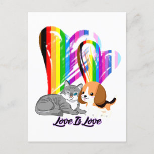 Carte Postale Love Is Love Chat & Chien - LGBTQ+ Propriétaire d'