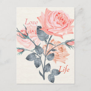 Carte Postale Love Life Cream Floral Postcard Designer