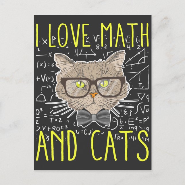 Carte Postale Love Math et Chats Mathematicique Nerd (Devant)