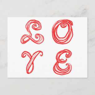 Carte Postale LOVE mot art tissu police lettres rouges