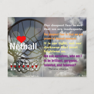 Carte Postale Love Netball Thème et Citation Inspirationnelle