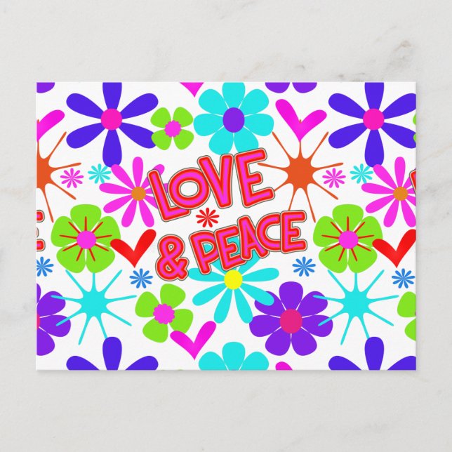 Carte Postale Love & Peace Hippie Flower Power (Devant)