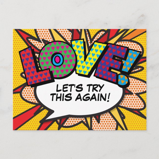 Carte Postale LOVE reporté changement de date Comic Book Pop Art (Devant)